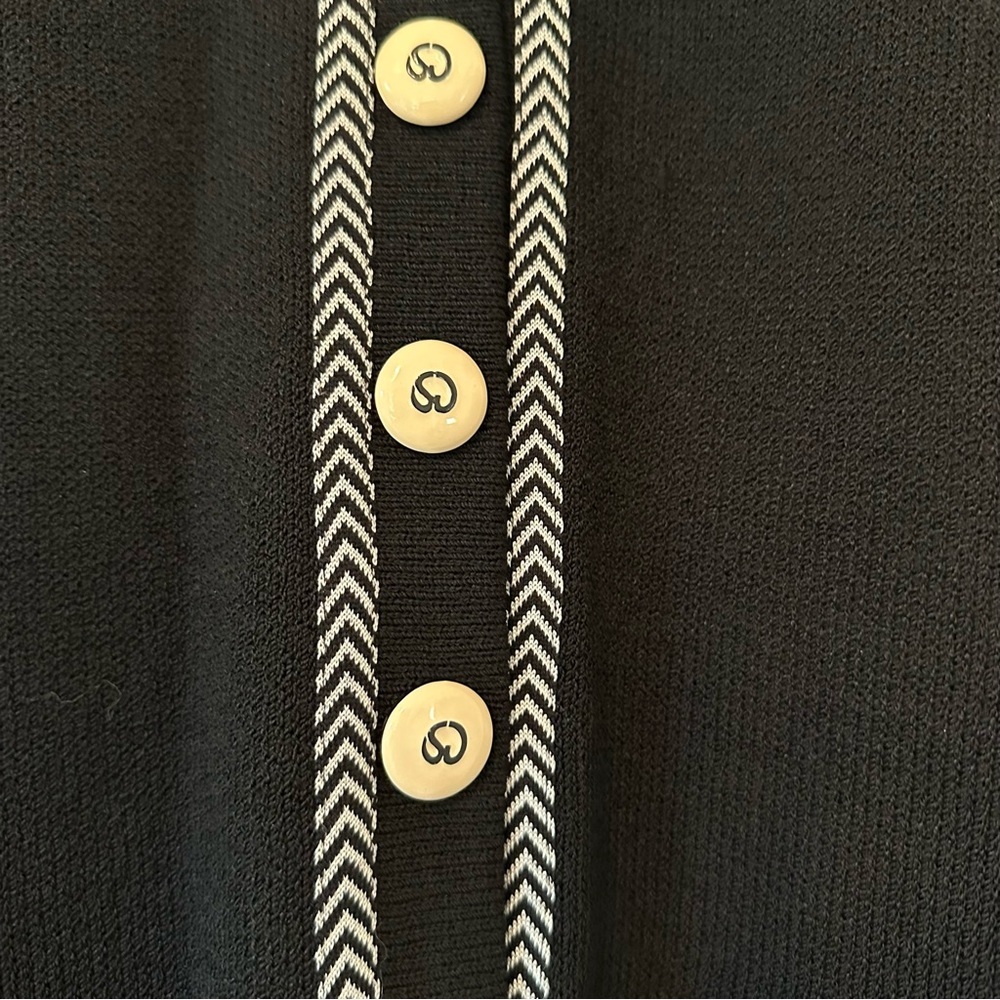 St. John Collection Santana Knit Button Front Cardigan/ Black and White 2 - Picture 2 of 11